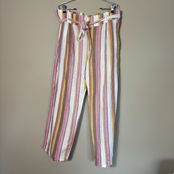 Urban Rebel Striped Paper Bag Waist Pants with Belt - Size 2X - Picture 1 of 11